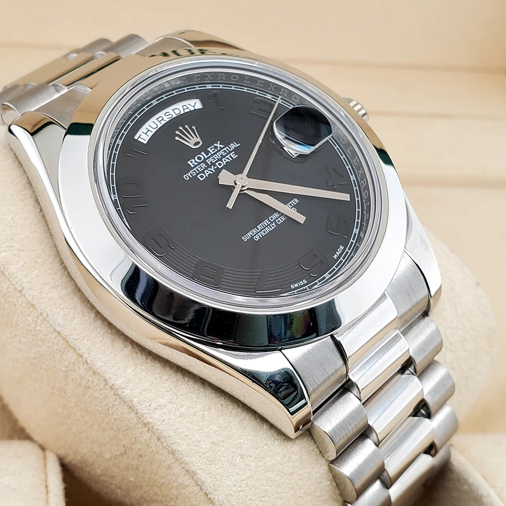 Rolex President Day-Date II 41mm Platinum Black Concentric Arabic Dial 218206 Box Papers - Image 3