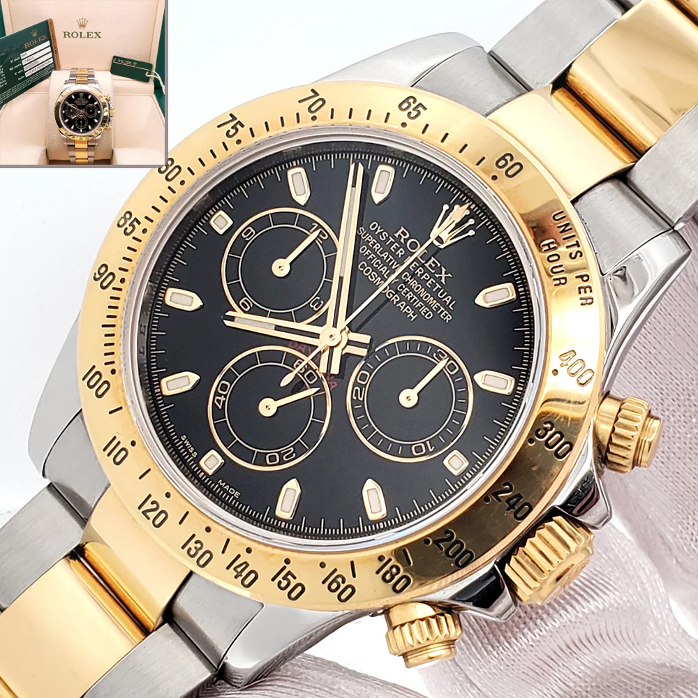 Rolex Daytona Black Index 2-Tone 40mm Watch 116523 Box/ Papers/Tag