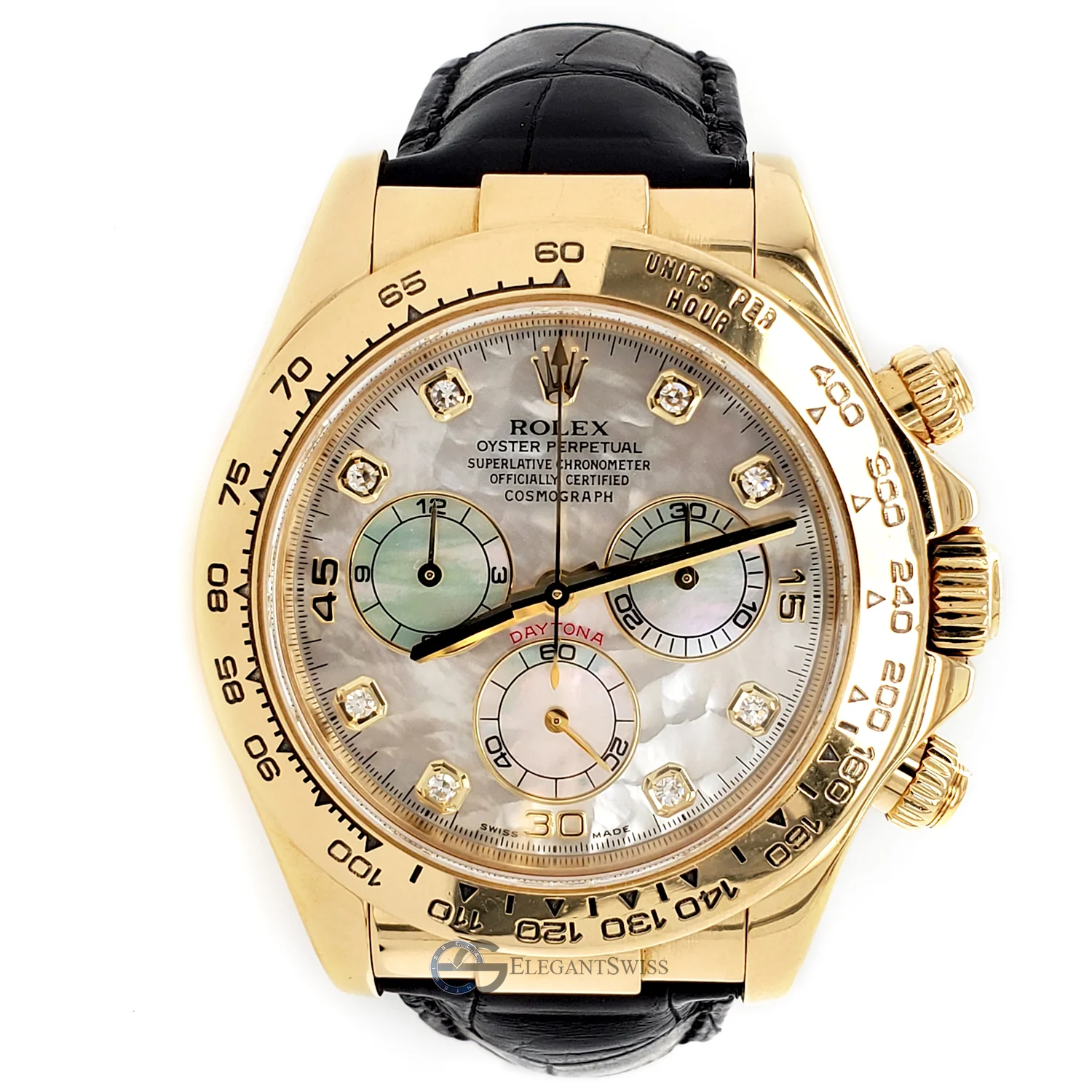 Rolex Daytona Factory White MOP Diamond Dial 40mm Yellow Gold 116518 Box Papers