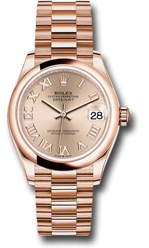 Rolex Everose Gold Datejust 31 Watch - Domed Bezel - Rose Roman Dial - President Bracelet - 278245 rsrp