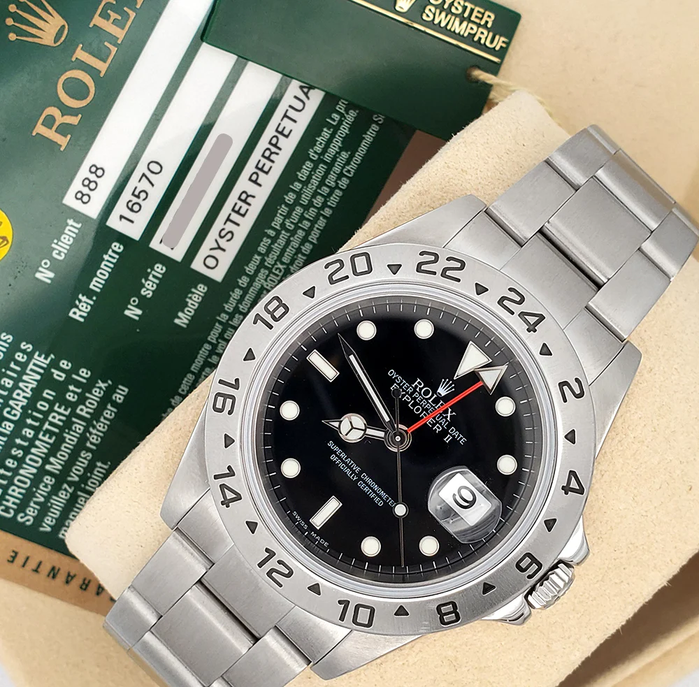 Rolex Explorer II 40mm Black Dial Steel Oyster Watch 16570 Box Papers