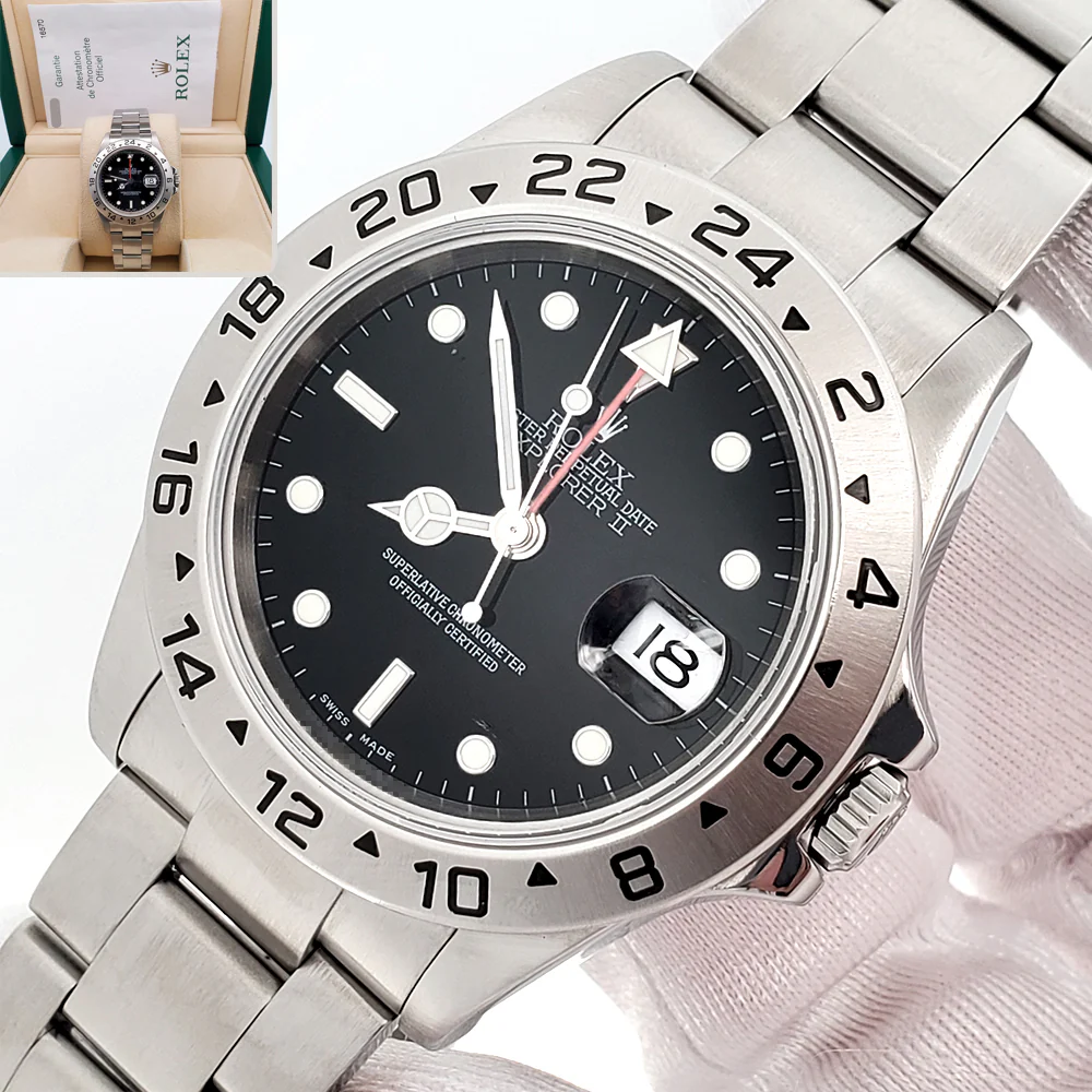 Rolex Explorer II 40mm Black Dial Steel Oyster Watch 16570 Box Papers
