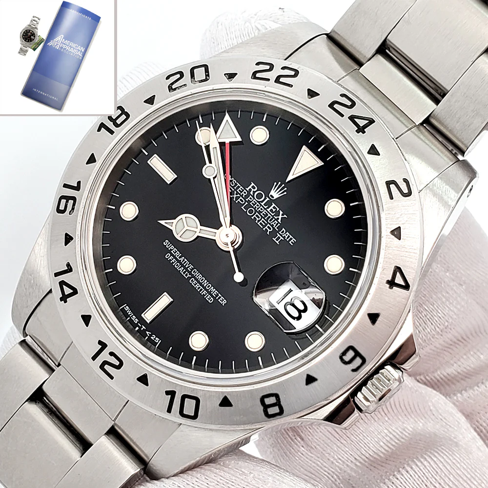 Rolex Explorer II 40mm Black Dial Steel Oyster Watch 16570 With Tag