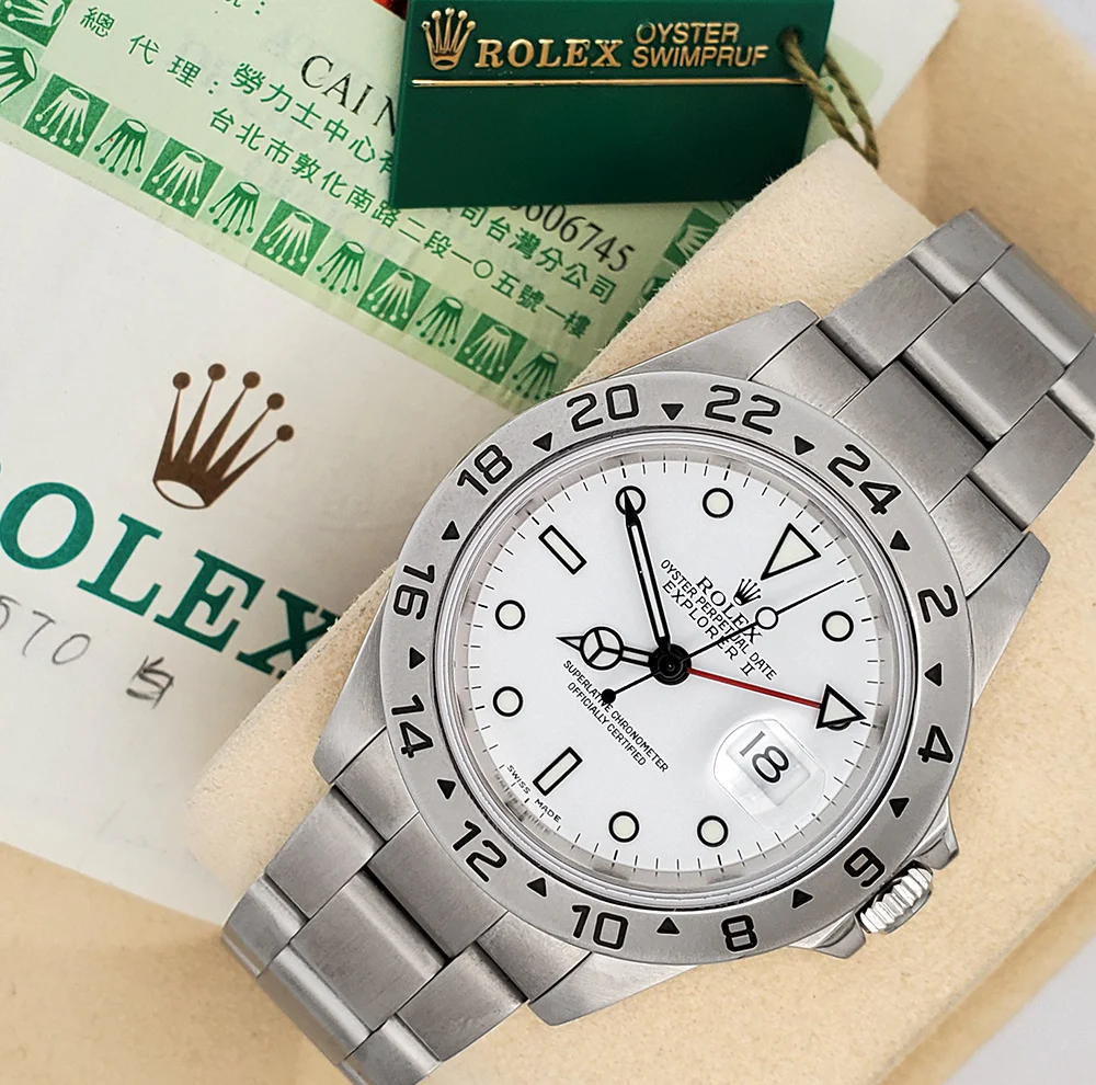 Rolex Explorer II 40mm Polar White Steel Oyster Watch 16570 Box Papers