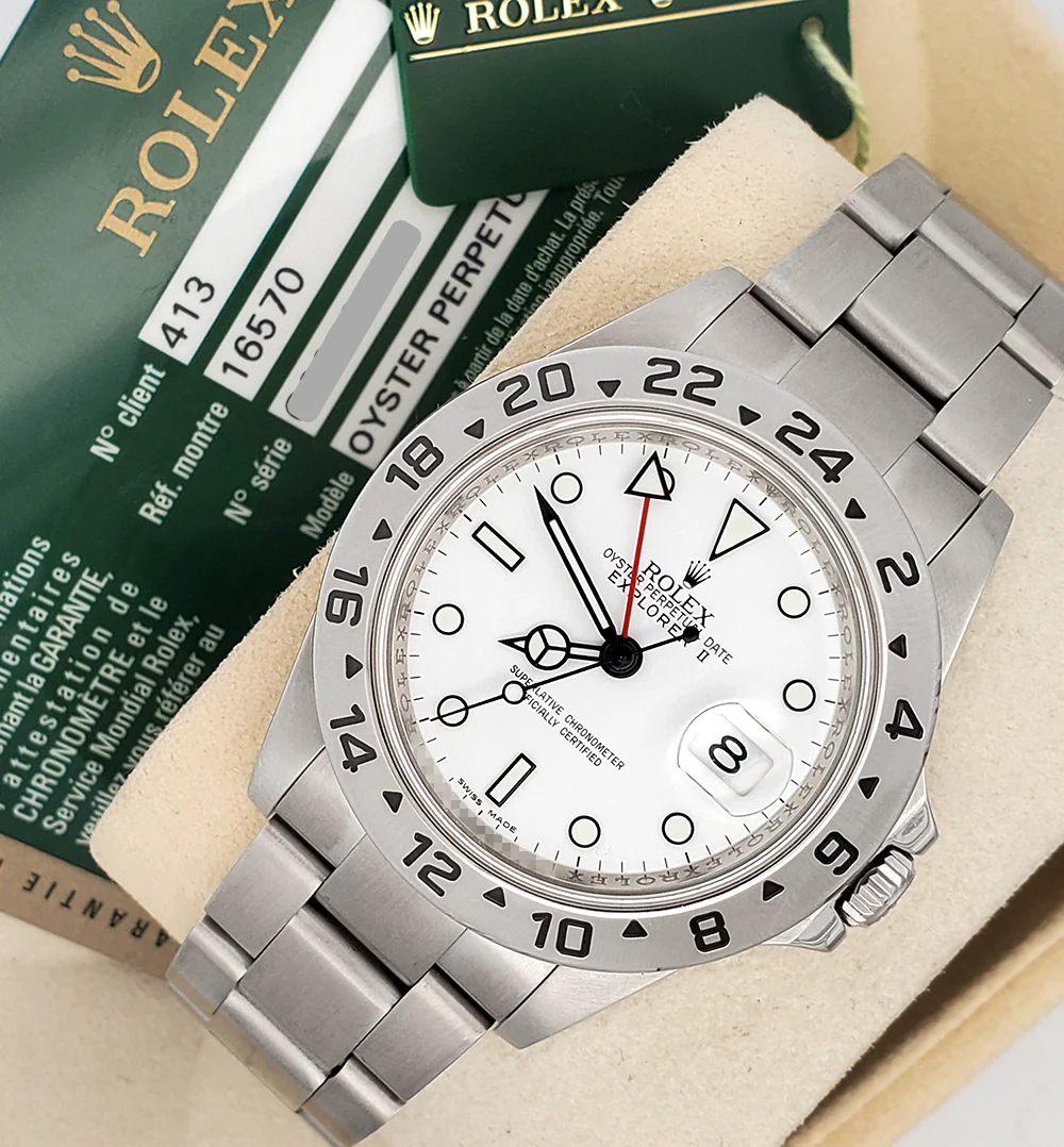 Rolex Explorer II 40mm Polar White Steel Oyster Watch 16570 Box Papers