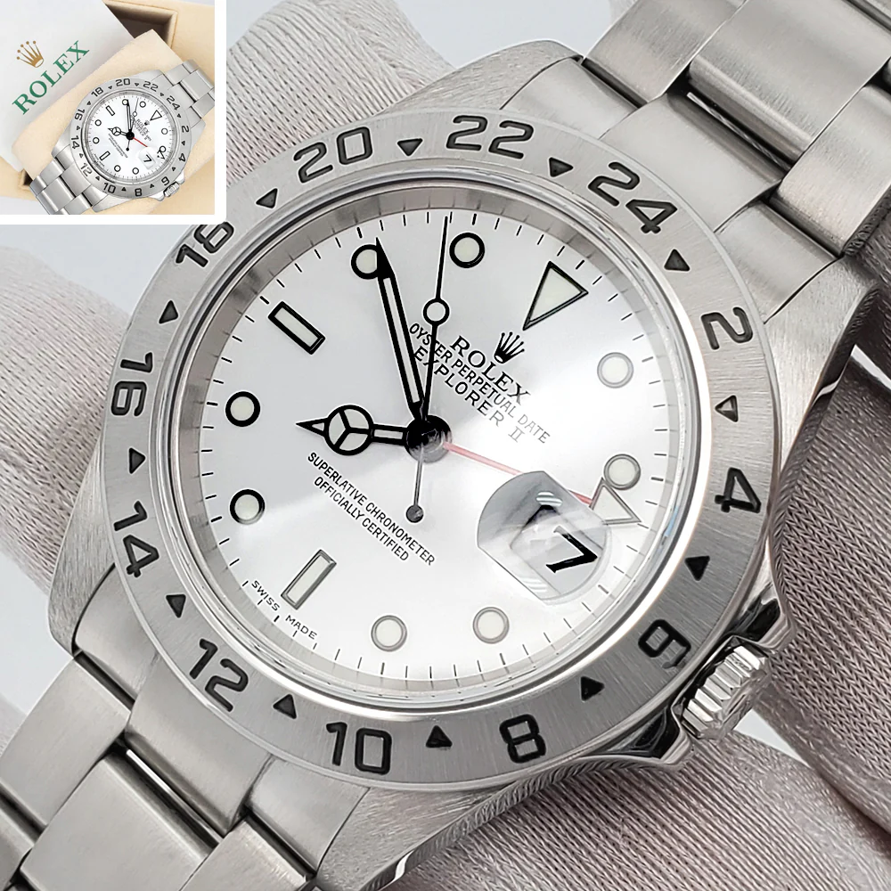 Mint 2007 Rolex Explorer II 40mm Polar White Steel Oyster Watch 16570 Box Papers