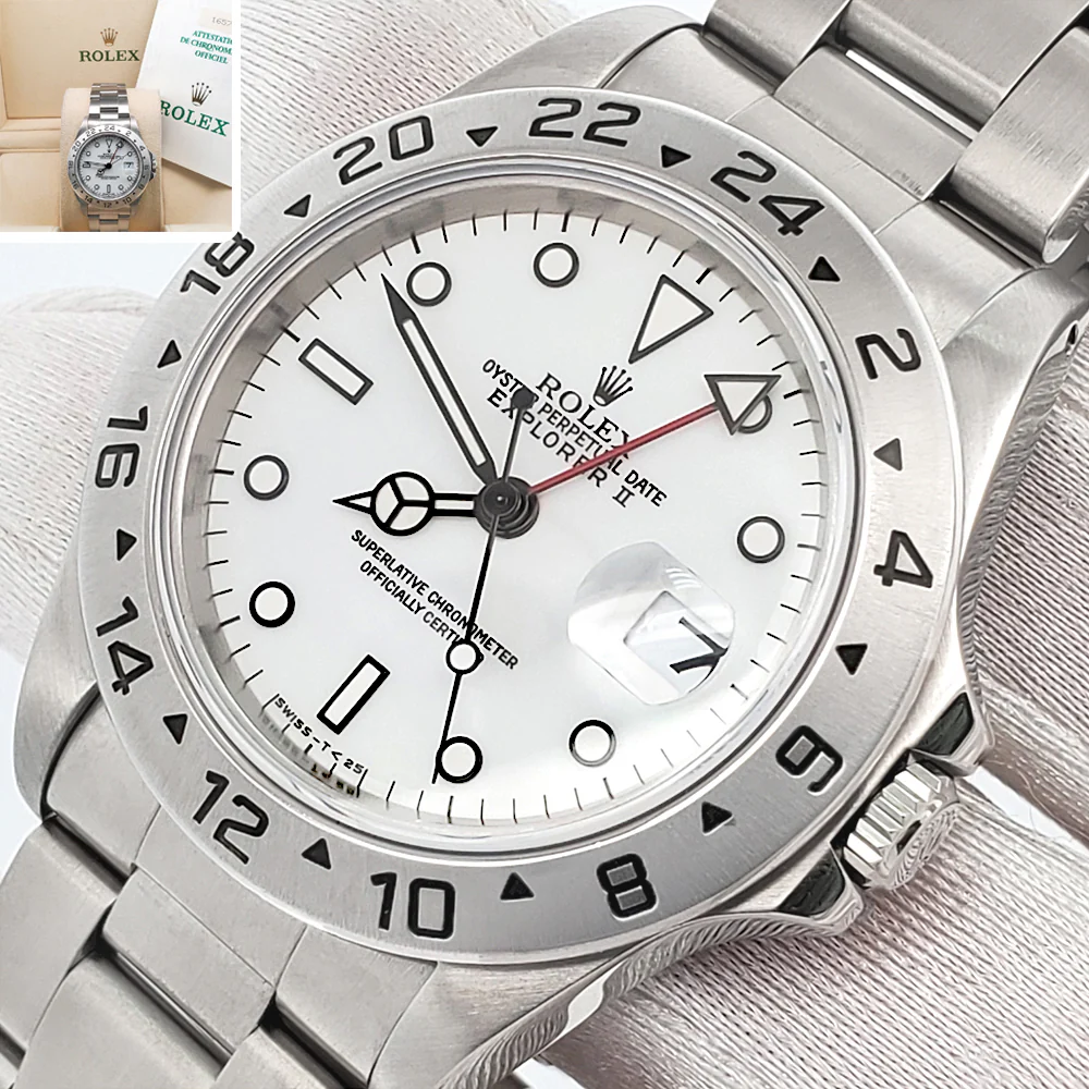 Rolex Explorer II 40mm Polar White Steel Oyster Watch 16570 Box Papers