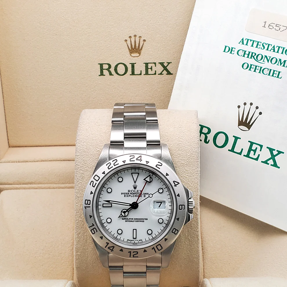 Rolex Explorer II 40mm Polar White Steel Oyster Watch 16570 Box Papers - Image 3