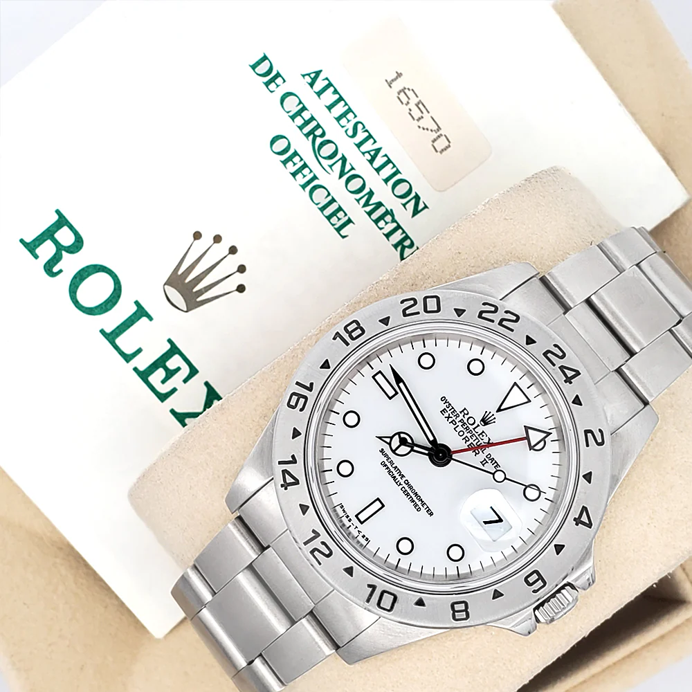 Rolex Explorer II 40mm Polar White Steel Oyster Watch 16570 Box Papers - Image 4
