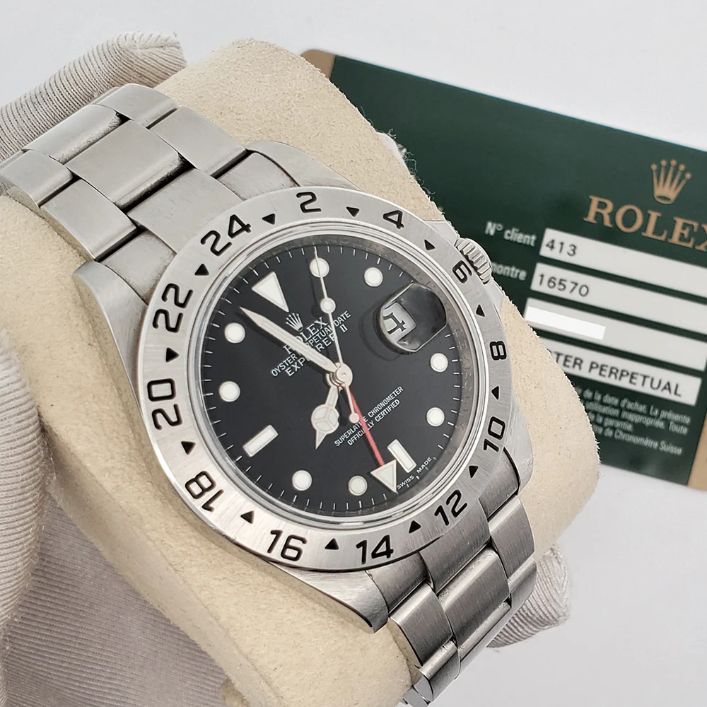 Rolex Explorer II 40mm Engraved Rehaut Caliber 3186 Steel Watch 16570 Box Papers