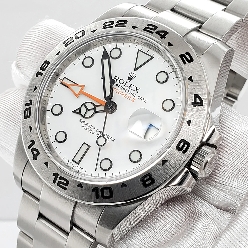 Rolex Explorer II 42mm Polar White Dial Orange Hand Steel Oyster Watch 216570