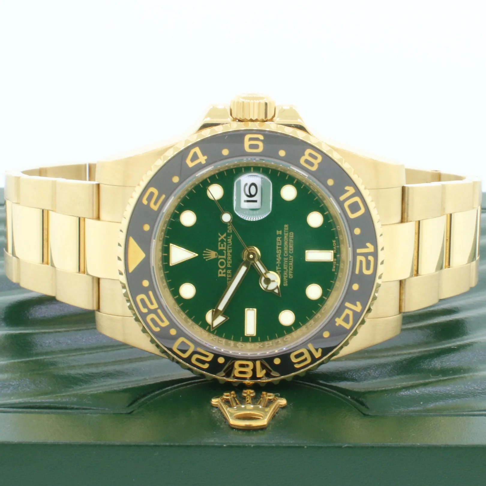Rolex GMT-Master II Green Dial 18K Yellow Gold 40MM Automatic Mens Oyster Watch 116718 Box & Papers - Image 3