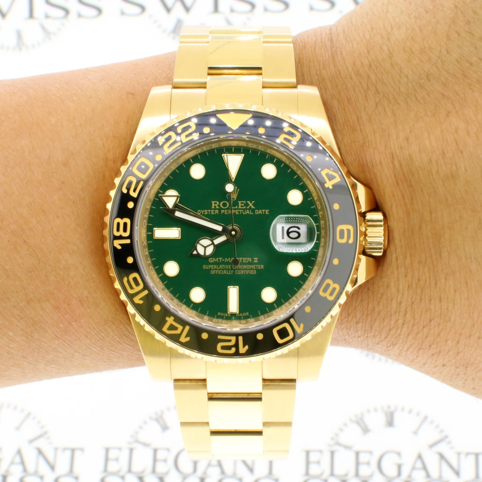 Rolex GMT-Master II Green Dial 18K Yellow Gold 40MM Automatic Mens Oyster Watch 116718 Box & Papers - Image 5