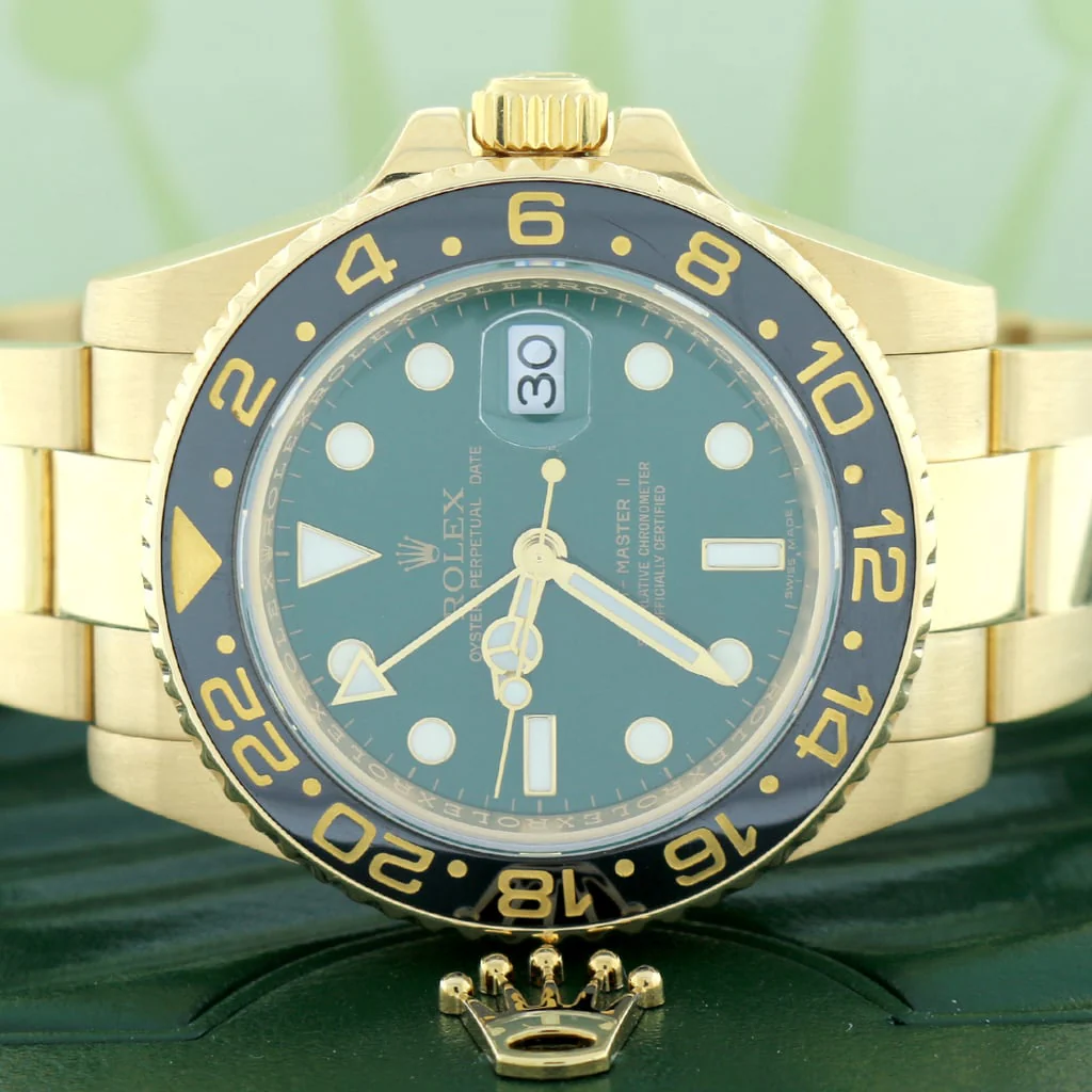Rolex GMT-Master II 18K Yellow Gold Ceramic Bezel Green Dial 40MM Automatic Mens Oyster Watch 116718 Box & Papers - Image 2