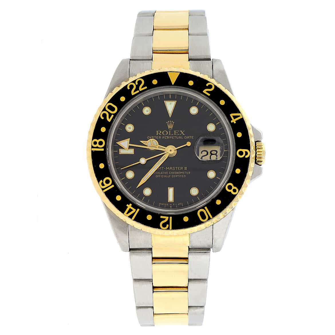 Rolex GMT-Master II 2-Tone Yellow Gold & Stainless Steel Black Dial Automatic Mens Watch 16713