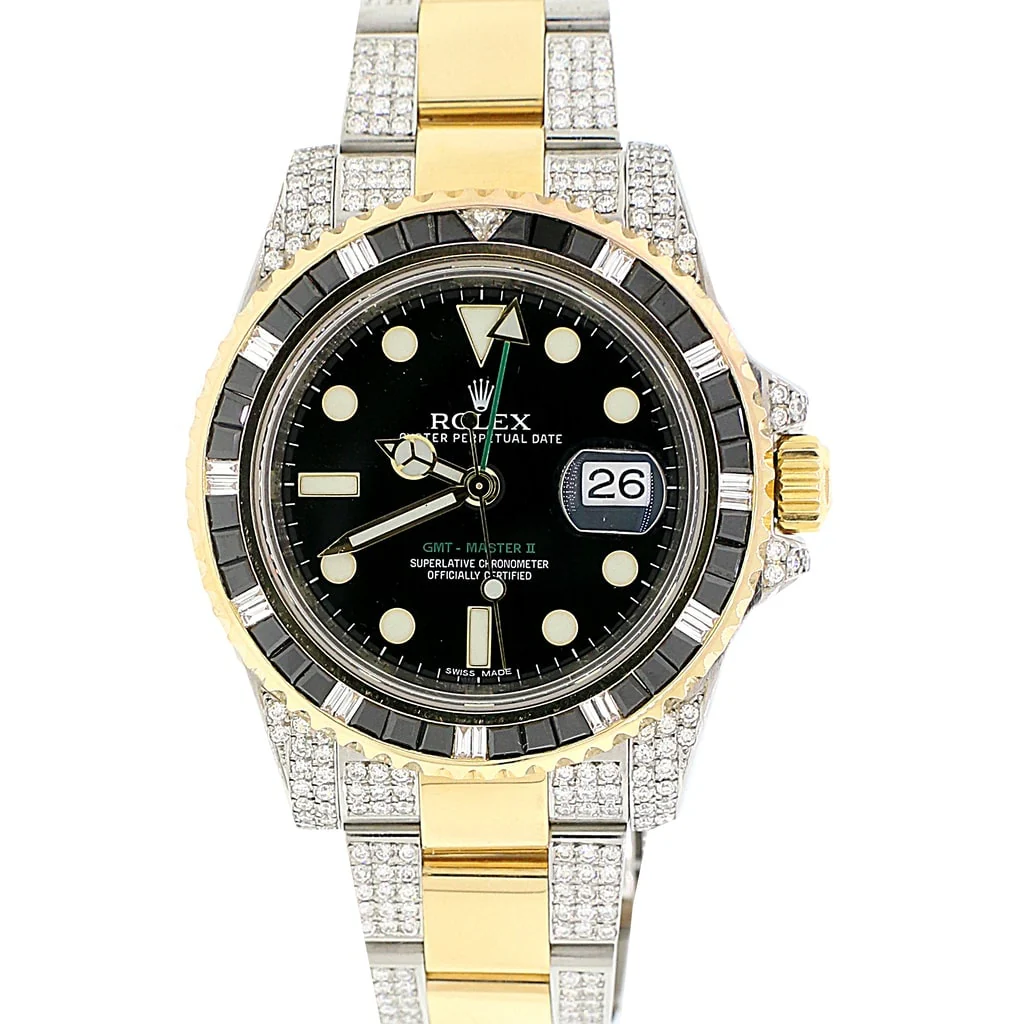 Rolex GMT-Master II 2-Tone Yellow Gold & Stainless Steel Oyster Watch 116713 w/Diamond, Sapphire Bezel & Bracelet