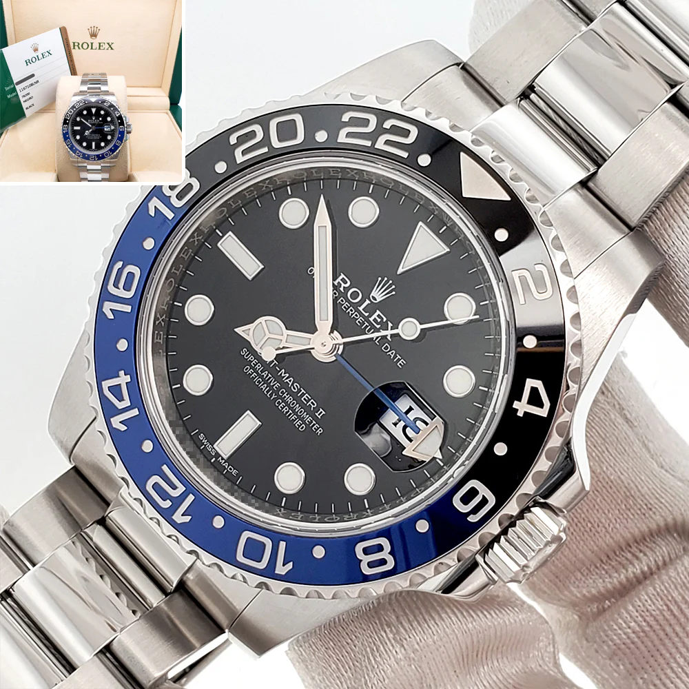 Rolex GMT-Master II 40mm "Batman" Blue/Black Ceramic Bezel Steel Oyster Watch 116710BLNR Box Papers