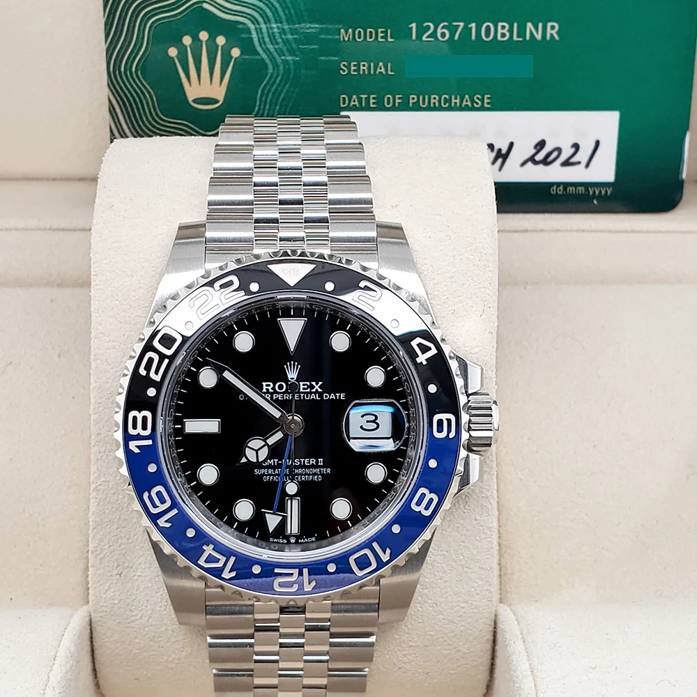 Rolex GMT-Master II 40mm Black And Blue Batgirl Bezel/Black Dial Jubilee Steel Watch 126710BLNR Box Papers - Image 3