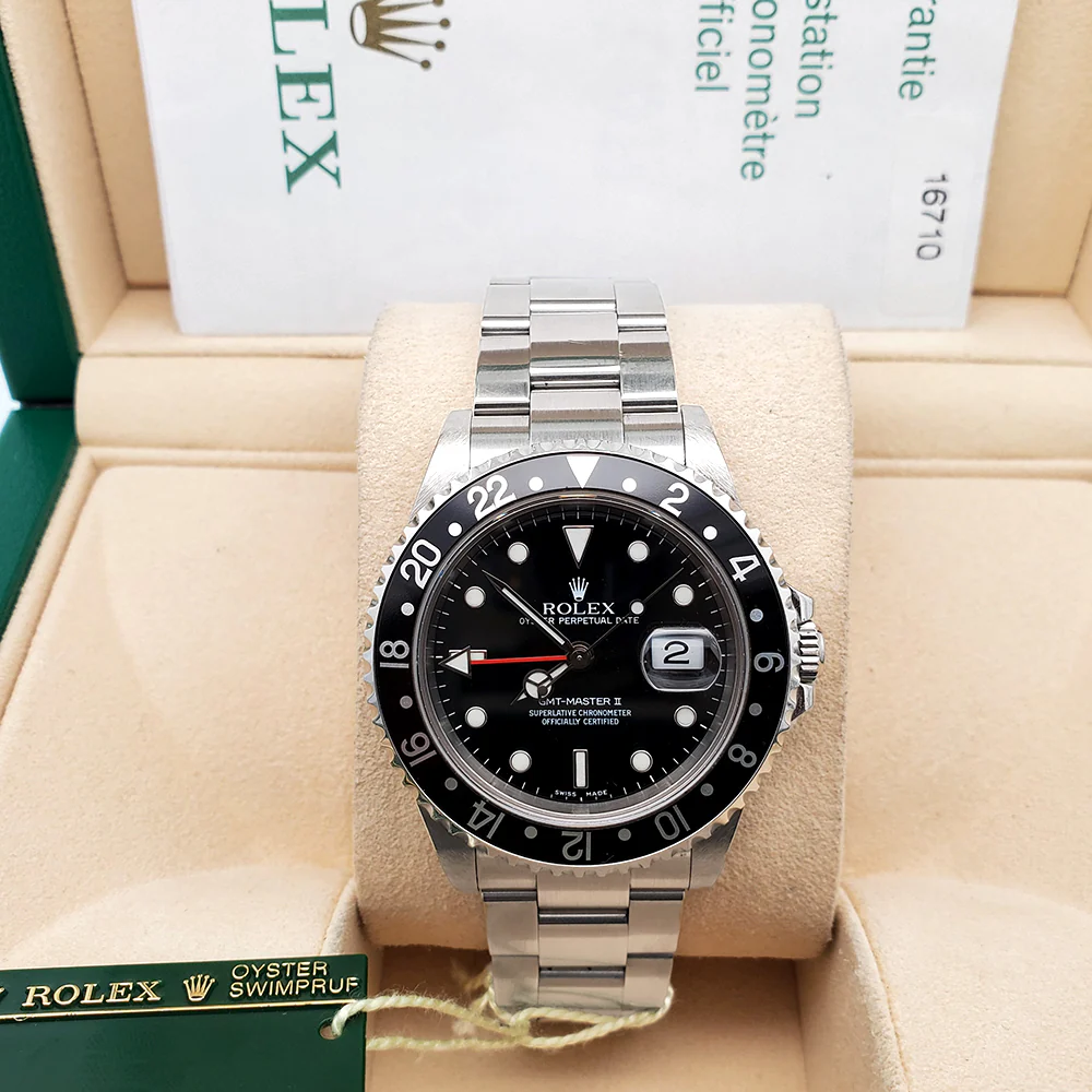 Rolex GMT-Master II 40mm Black Dial/Bezel Steel Oyster Watch 16710 Box Papers - Image 2
