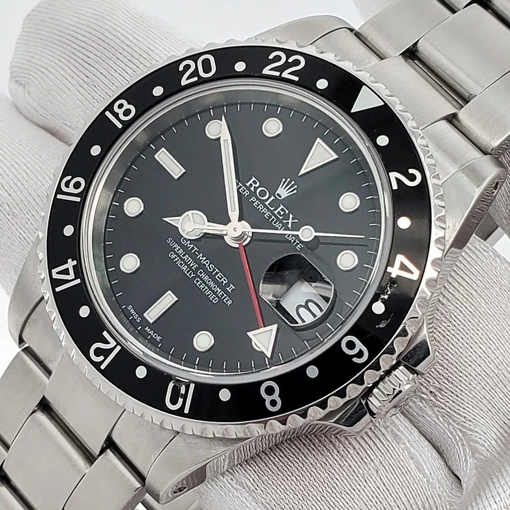 Rolex GMT-Master II 40mm Black Dial/Bezel Steel Oyster Watch 16710 Box Papers - Image 2