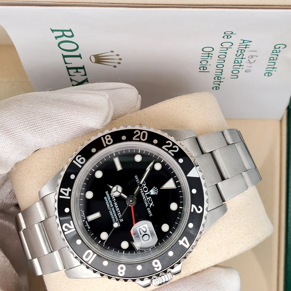 Rolex GMT-Master II 40mm Black Dial/Bezel Steel Oyster Watch 16710 Box Papers - Image 4