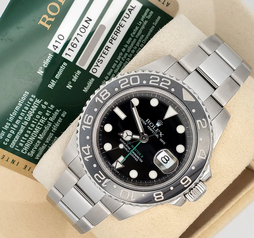 Rolex GMT-Master II 40mm Ceramic Bezel Steel Watch 116710LN Box Papers