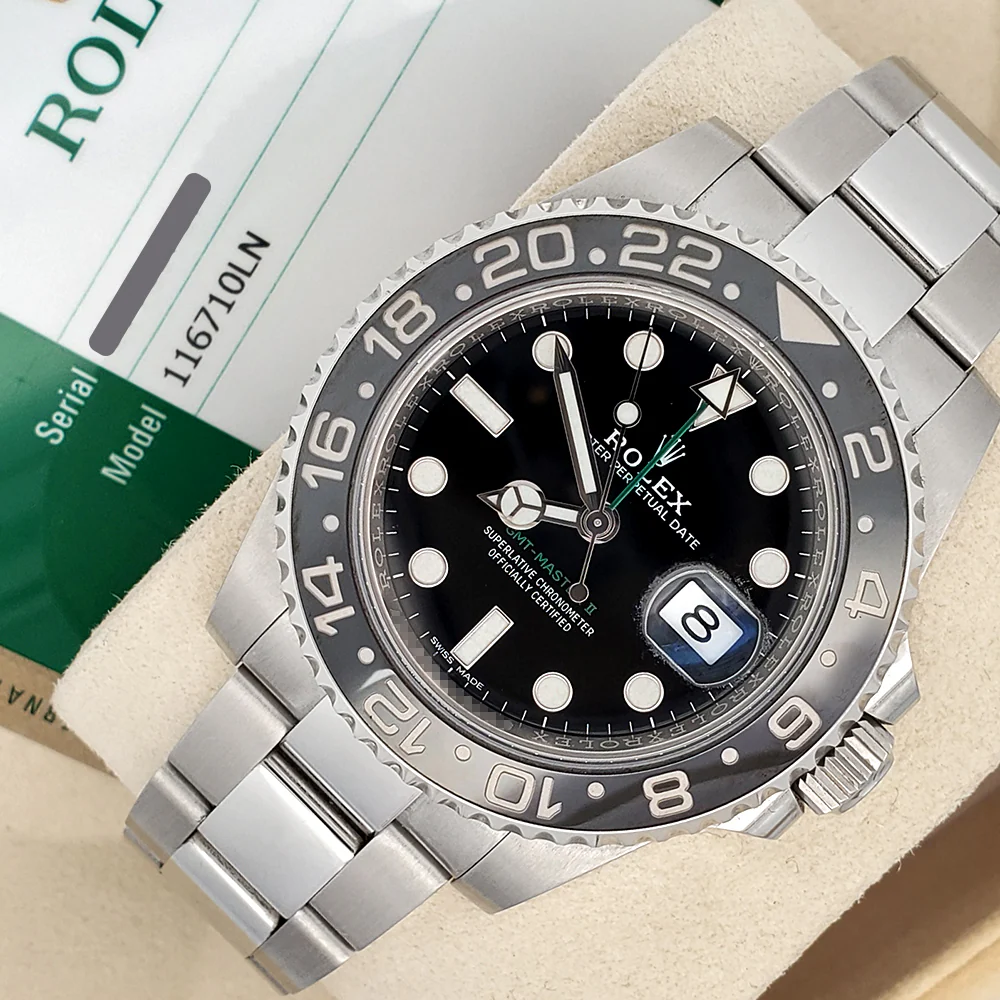 Rolex GMT-Master II 40mm Ceramic Bezel Steel Watch 116710LN Box Papers