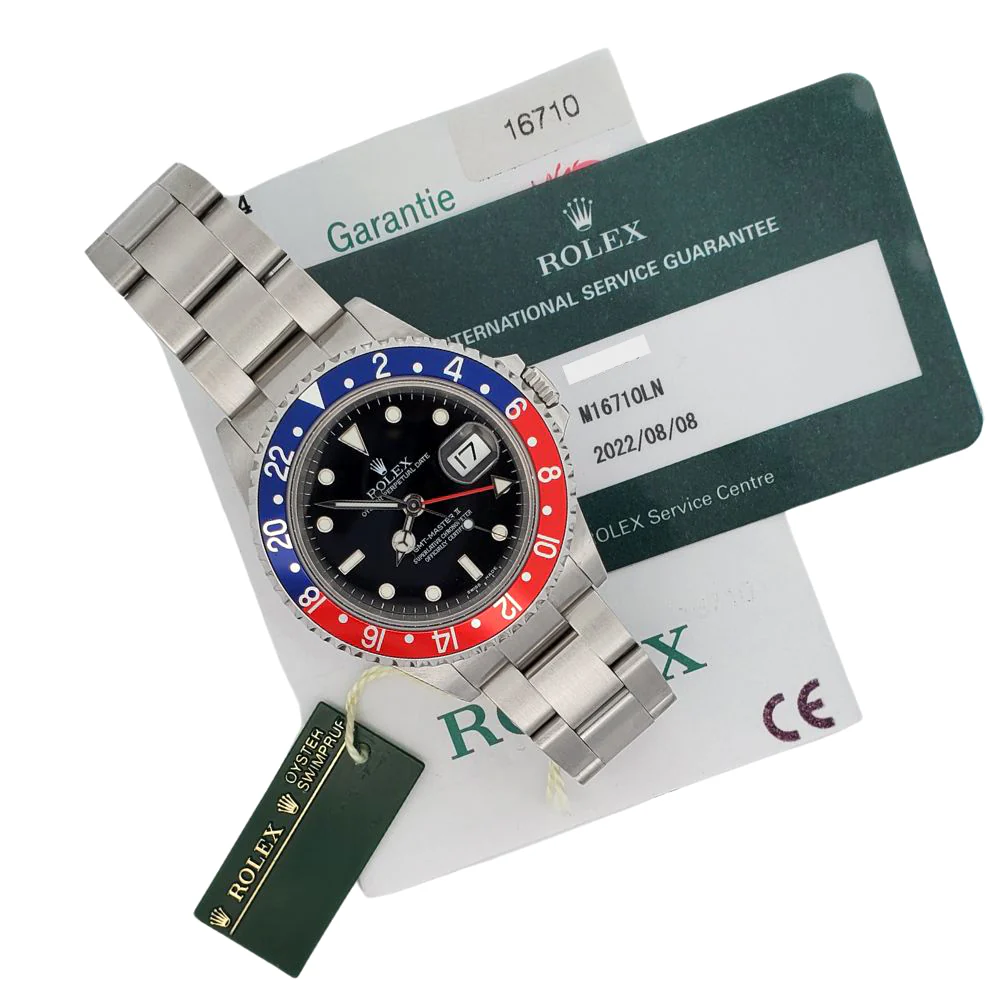 Rolex GMT-Master II 40mm Pepsi Bezel Black Dial Stainless Steel Watch 16710 Box Papers - Image 3