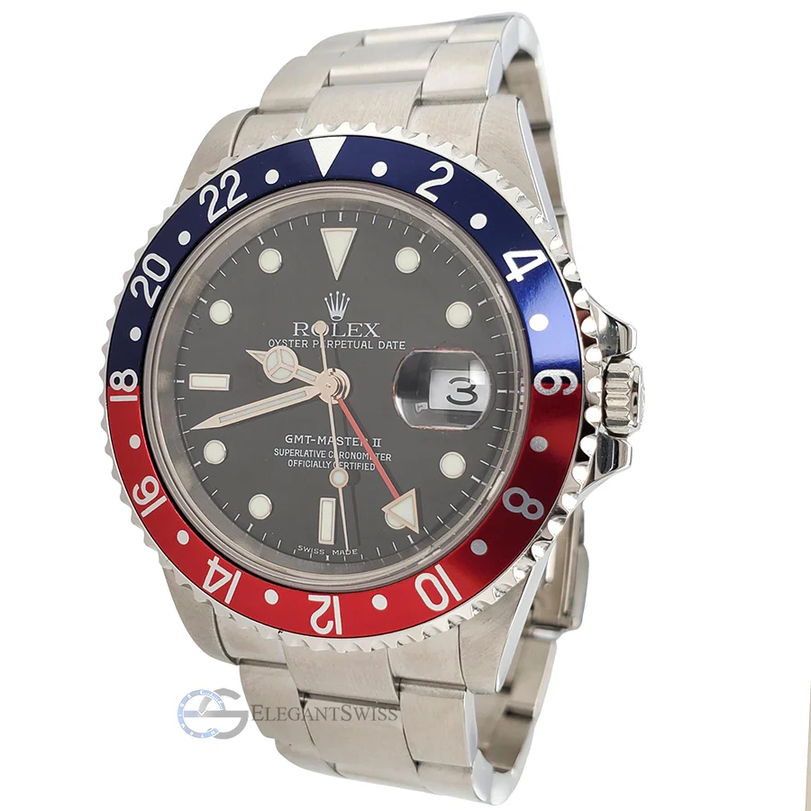 Rolex GMT-Master II 40mm Pepsi Bezel Stainless Steel Mens Watch Box Papers 16710