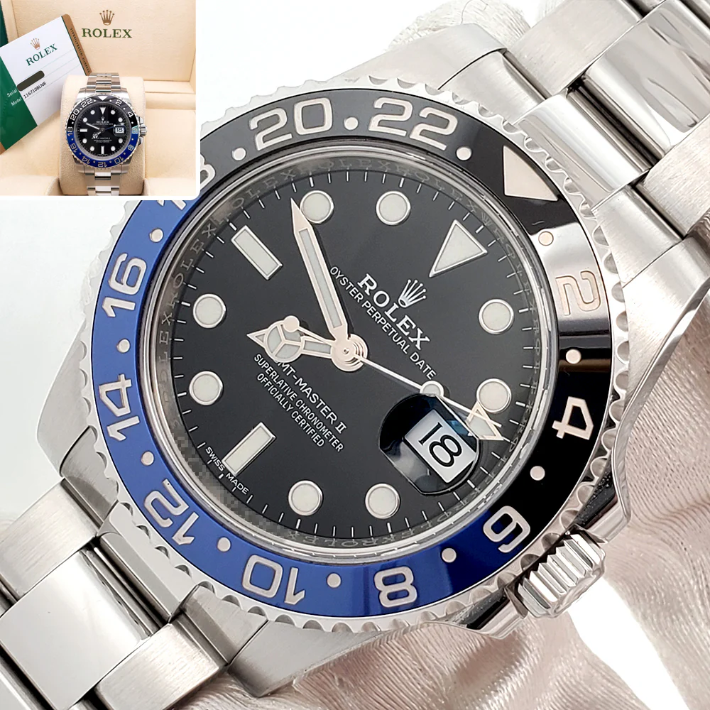 Rolex GMT-Master II "Batman" Blue/Black Ceramic Bezel Steel Oyster 40mm Watch 116710BLNR Box Papers