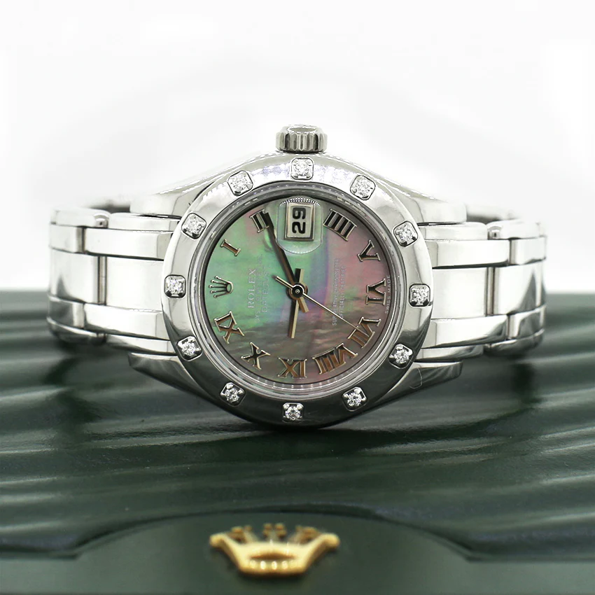 Rolex Ladies Pearlmaster White Gold Factory Diamond Bezel Watch 69319 - Image 5