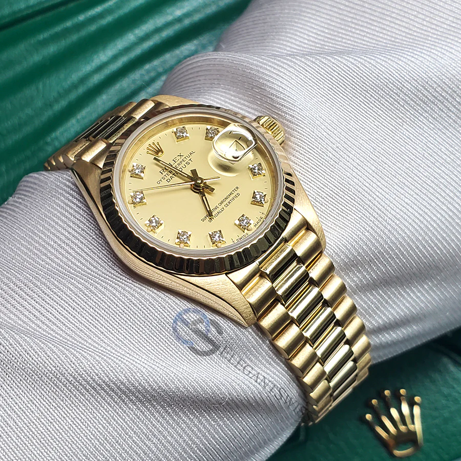 Rolex Ladies President 26mm Factory Champagne Diamond Dial Yellow Gold Watch 69178 - Image 2