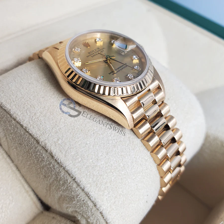 Rolex Ladies President 26mm Factory Champagne Diamond Dial Yellow Gold Watch 69178 - Image 3