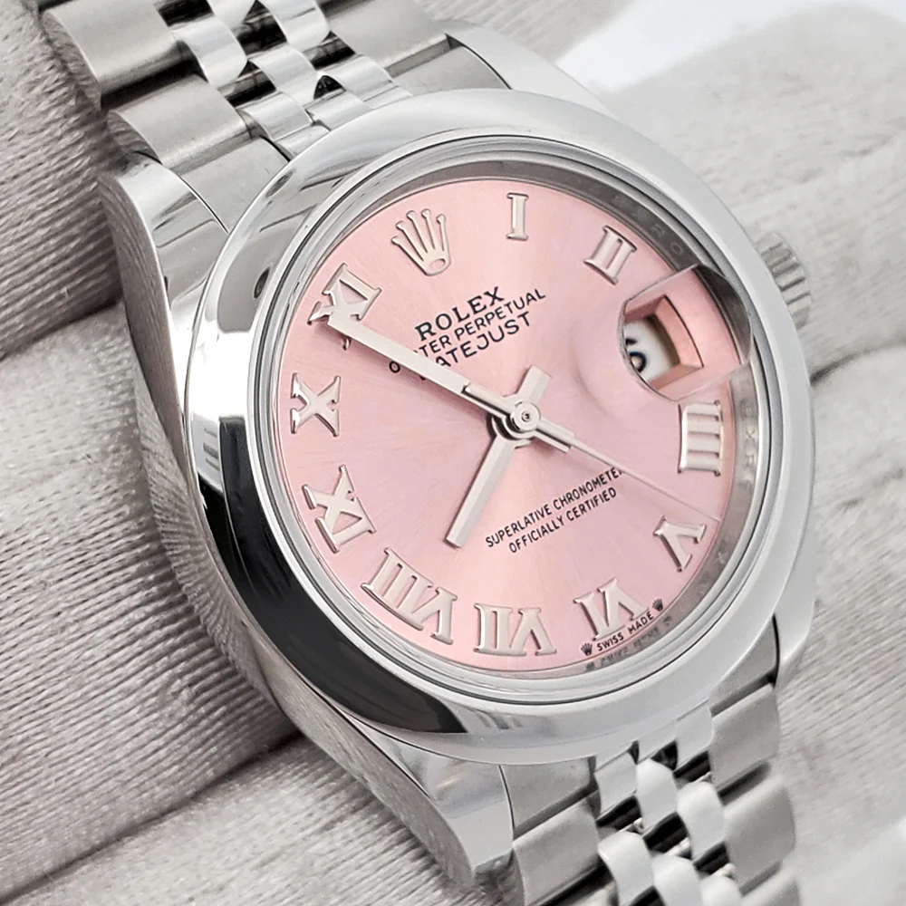 Rolex Lady-Datejust 28mm 279160 Pink Roman Dial Stainless Steel Jubilee Watch 2022 Box Papers - Image 3
