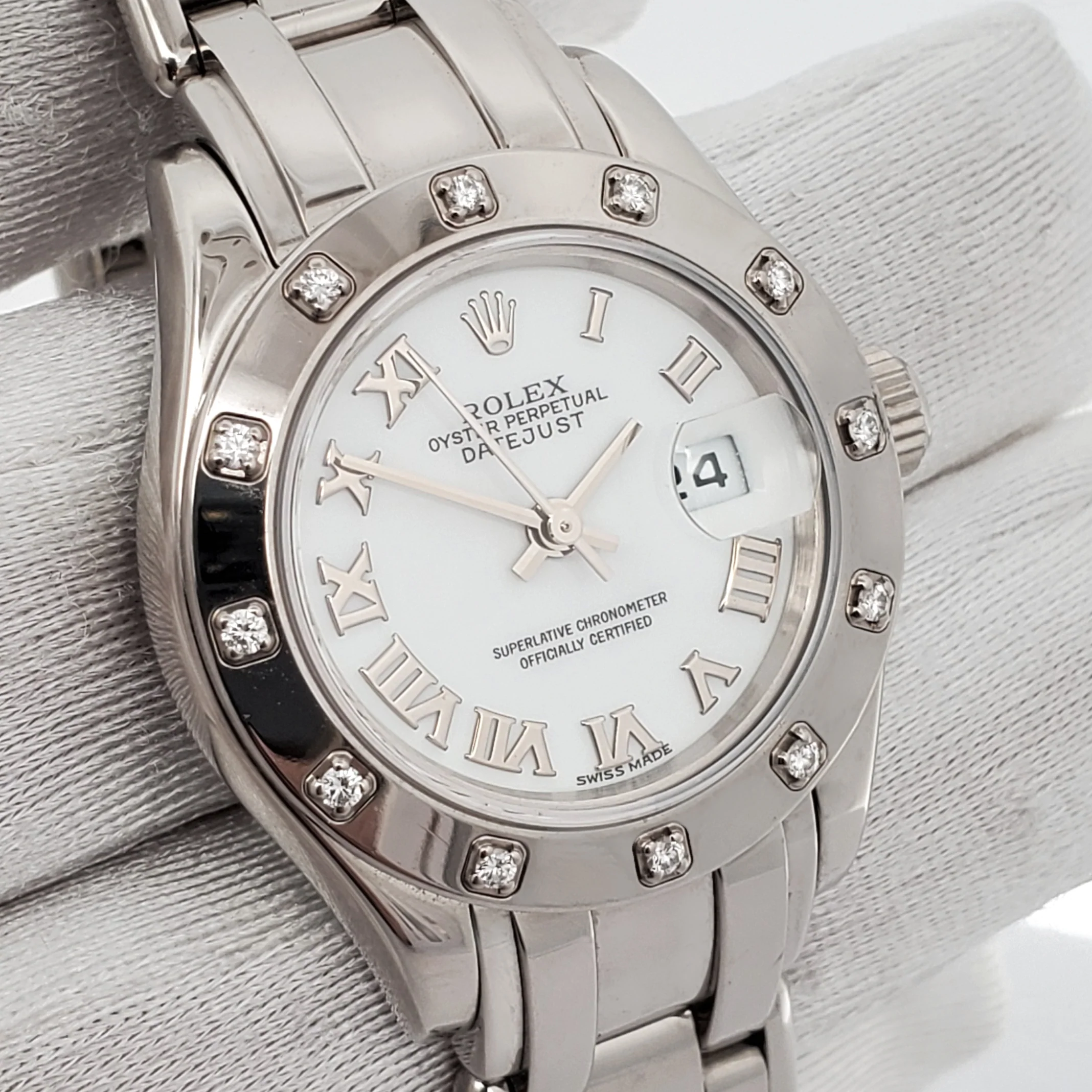Rolex Lady Datejust Pearlmaster 29mm 12 Diamond Bezel White Gold Watch Box Papers - Image 2