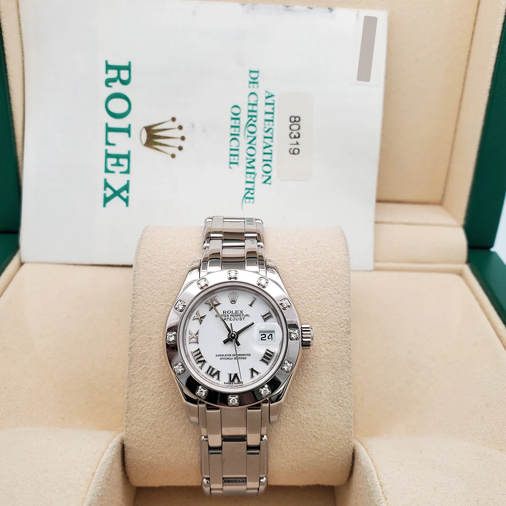 Rolex Lady Datejust Pearlmaster 29mm 12 Diamond Bezel White Gold Watch Box Papers - Image 3