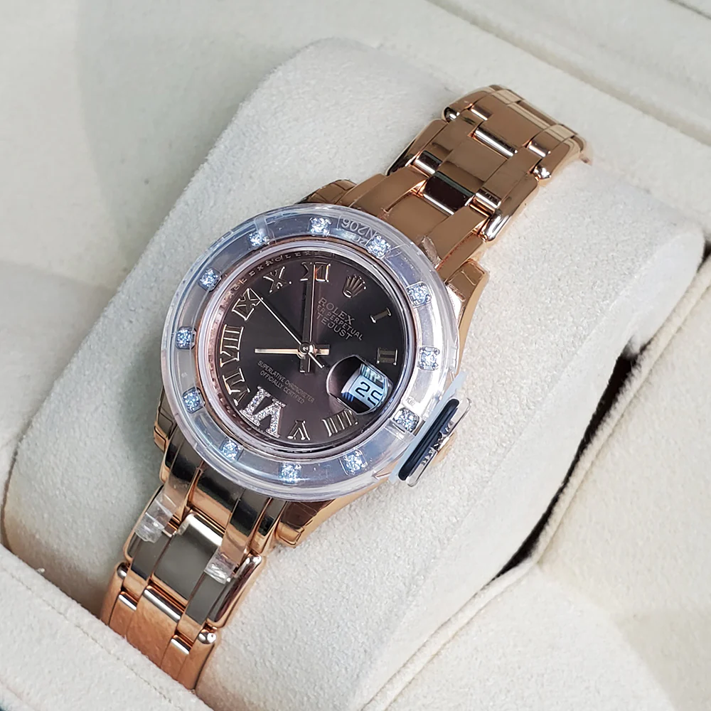 Rolex Lady Datejust Pearlmaster 29mm Factory Chocolate Roman Dial Rose Gold Watch Box Papers - Image 3