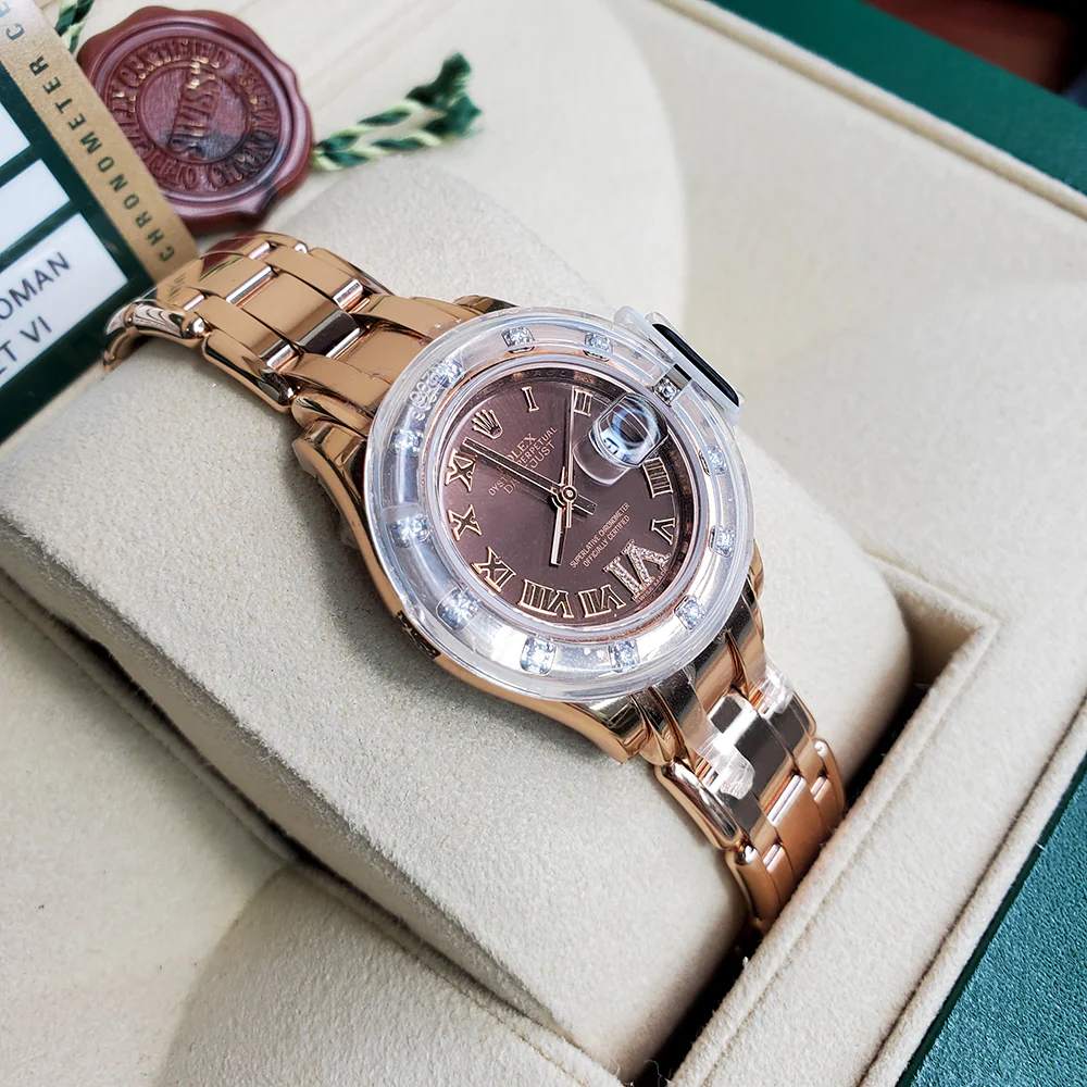Rolex Lady Datejust Pearlmaster 29mm Factory Chocolate Roman Dial Rose Gold Watch Box Papers - Image 4