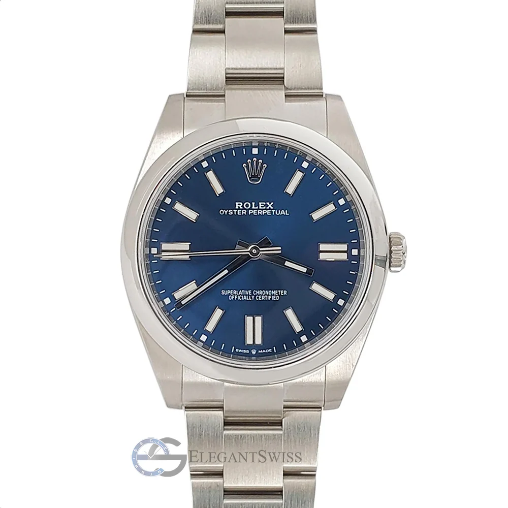 Rolex Oyster Perpetual 41mm Bright Blue Dial Stainless Steel Watch 124300 Box Papers