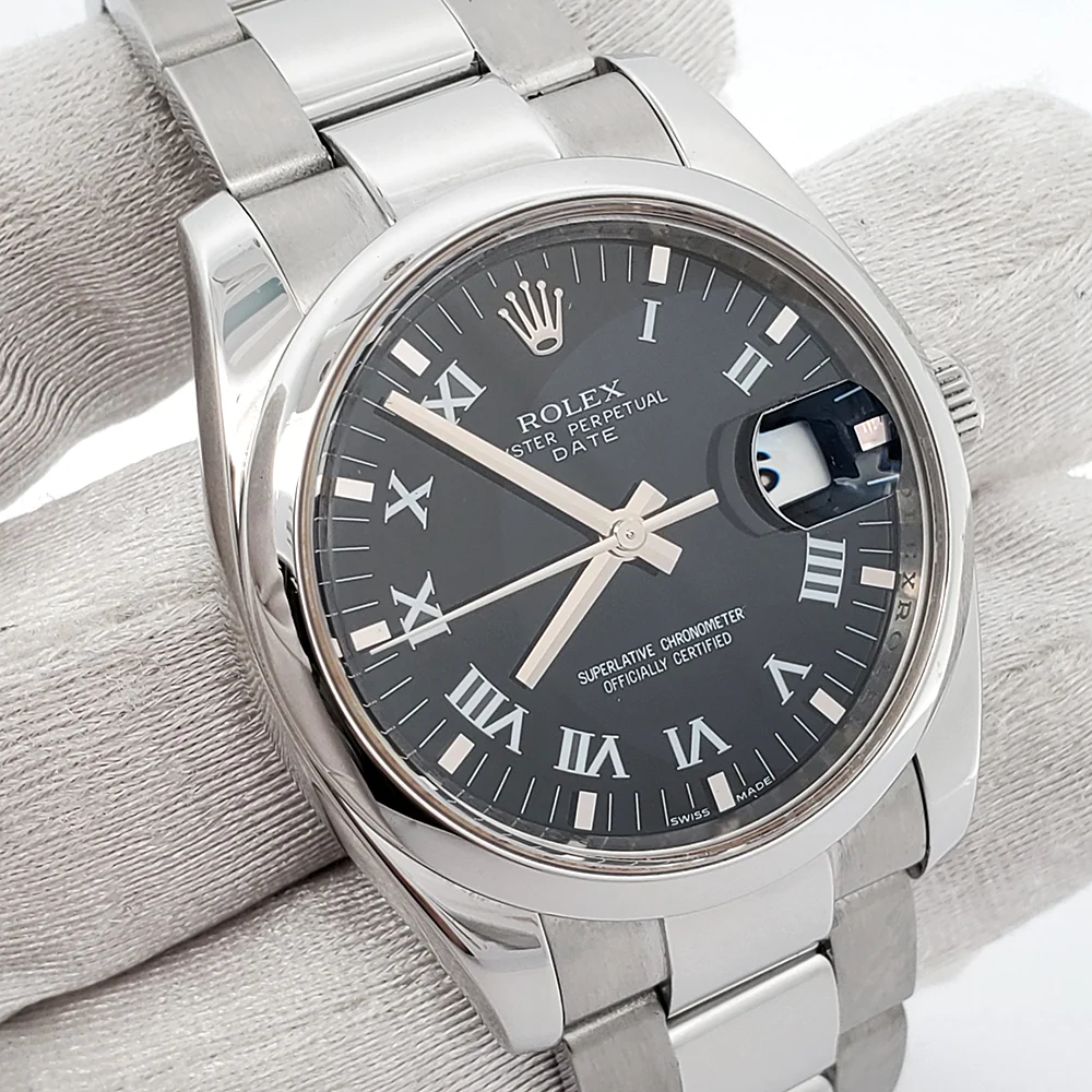 Rolex Oyster Perpetual Date 34mm 115200 Black Roman Dial Stainless Steel Oyster Watch - Image 2