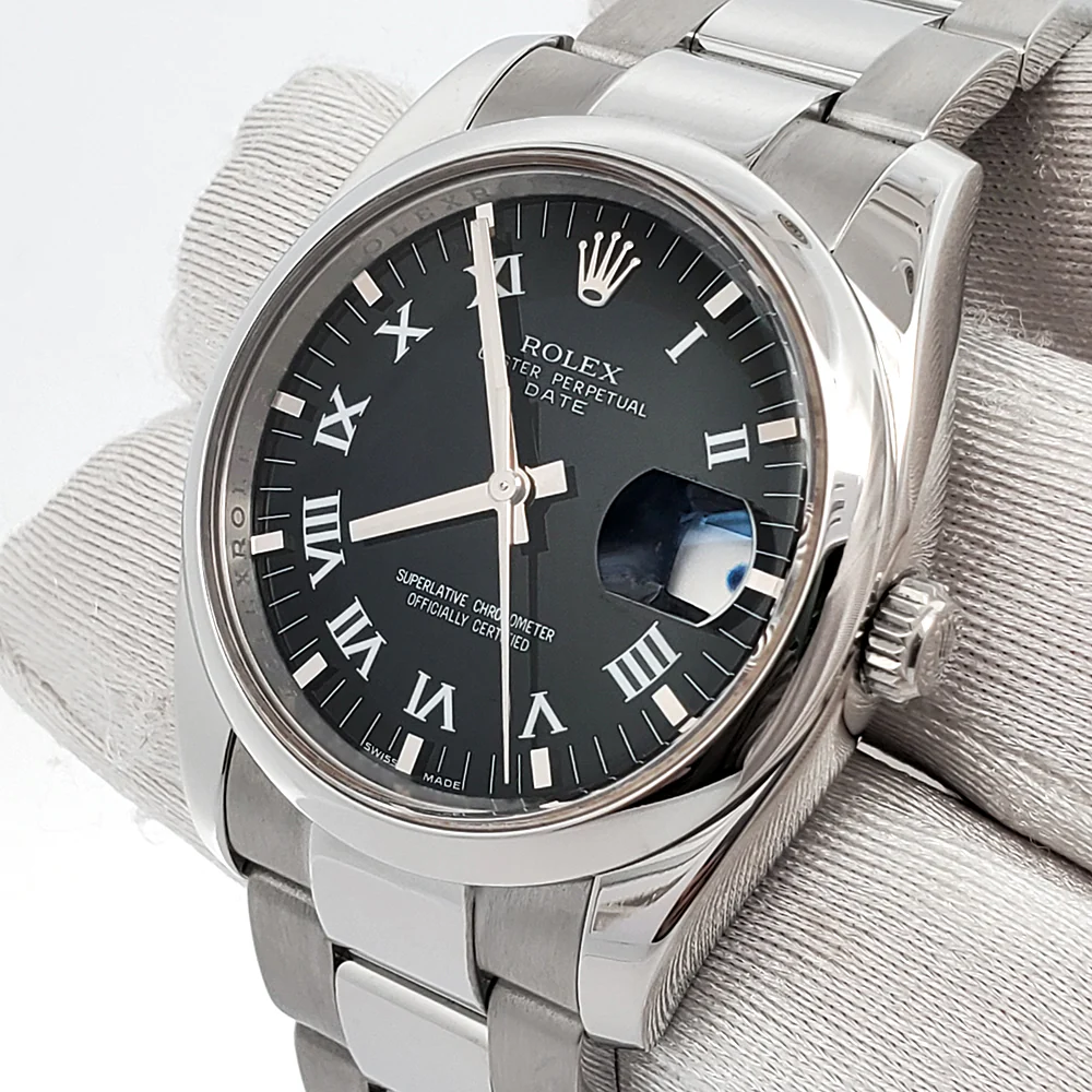 Rolex Oyster Perpetual Date 34mm 115200 Black Roman Dial Steel Oyster Watch Box Papers - Image 3