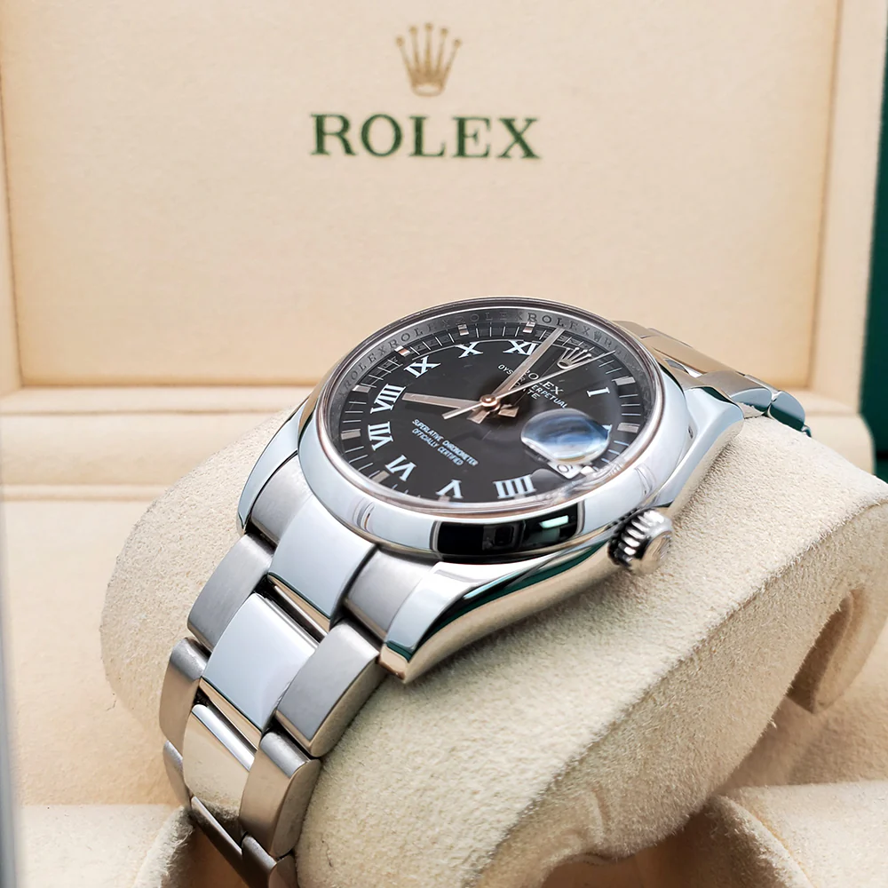 Rolex Oyster Perpetual Date 34mm 115200 Black Roman Dial Steel Oyster Watch Box Papers - Image 4