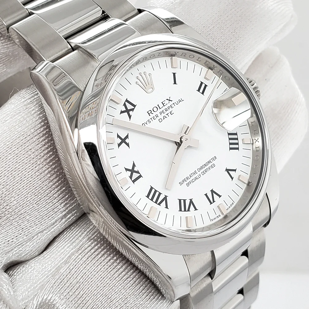 Rolex Oyster Perpetual Date 34mm 115200 White Roman Dial Stainless Steel Oyster Watch 2021 Box Papers - Image 2