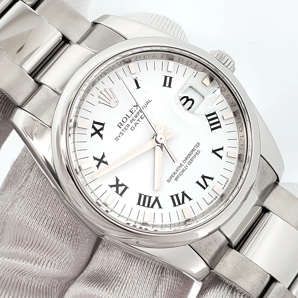 Rolex Oyster Perpetual Date 34mm 115200 White Roman Dial Steel Oyster Watch - Image 2