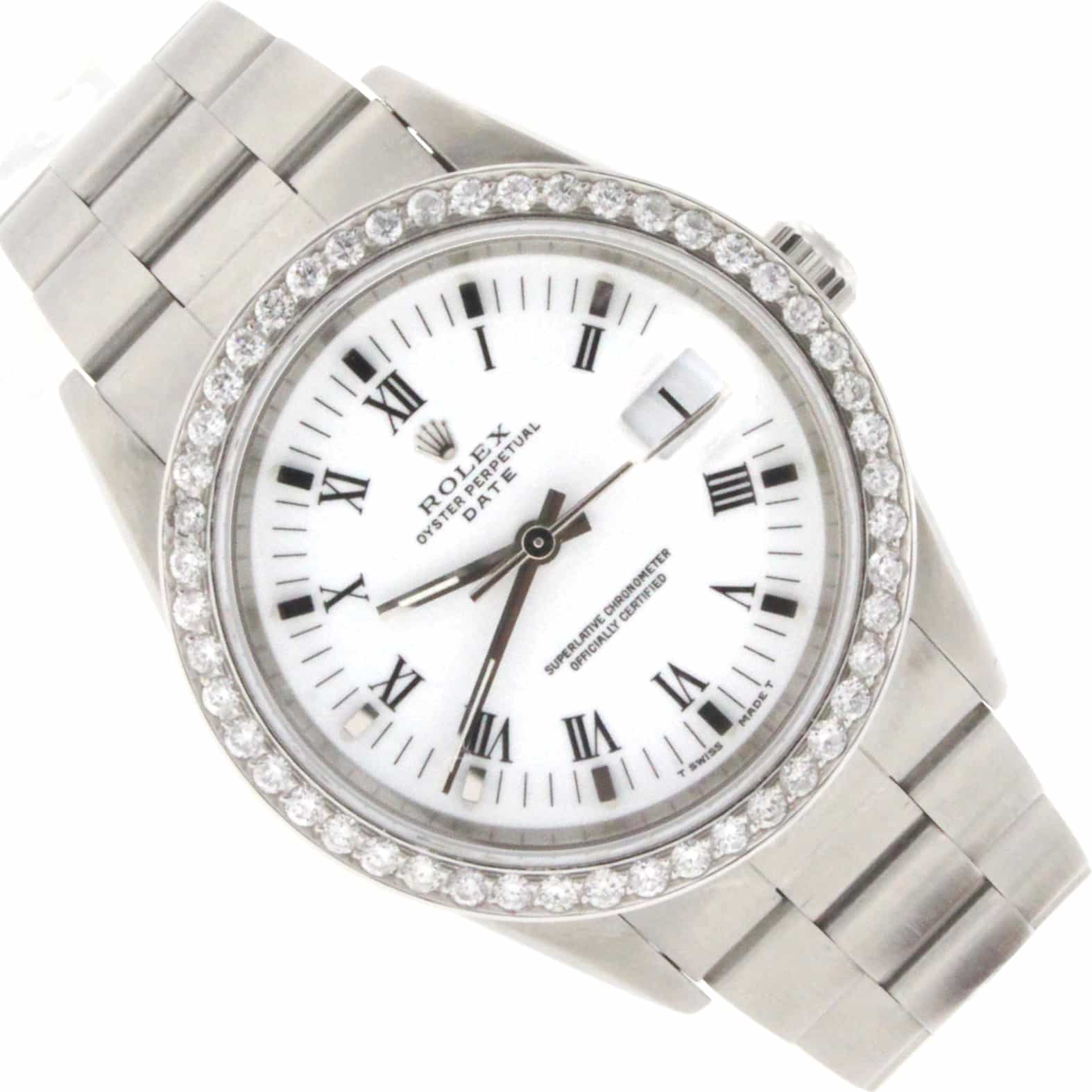 Rolex Oyster Perpetual Date 34MM Stainless Steel with Diamond Bezel Watch 15200 - Image 2