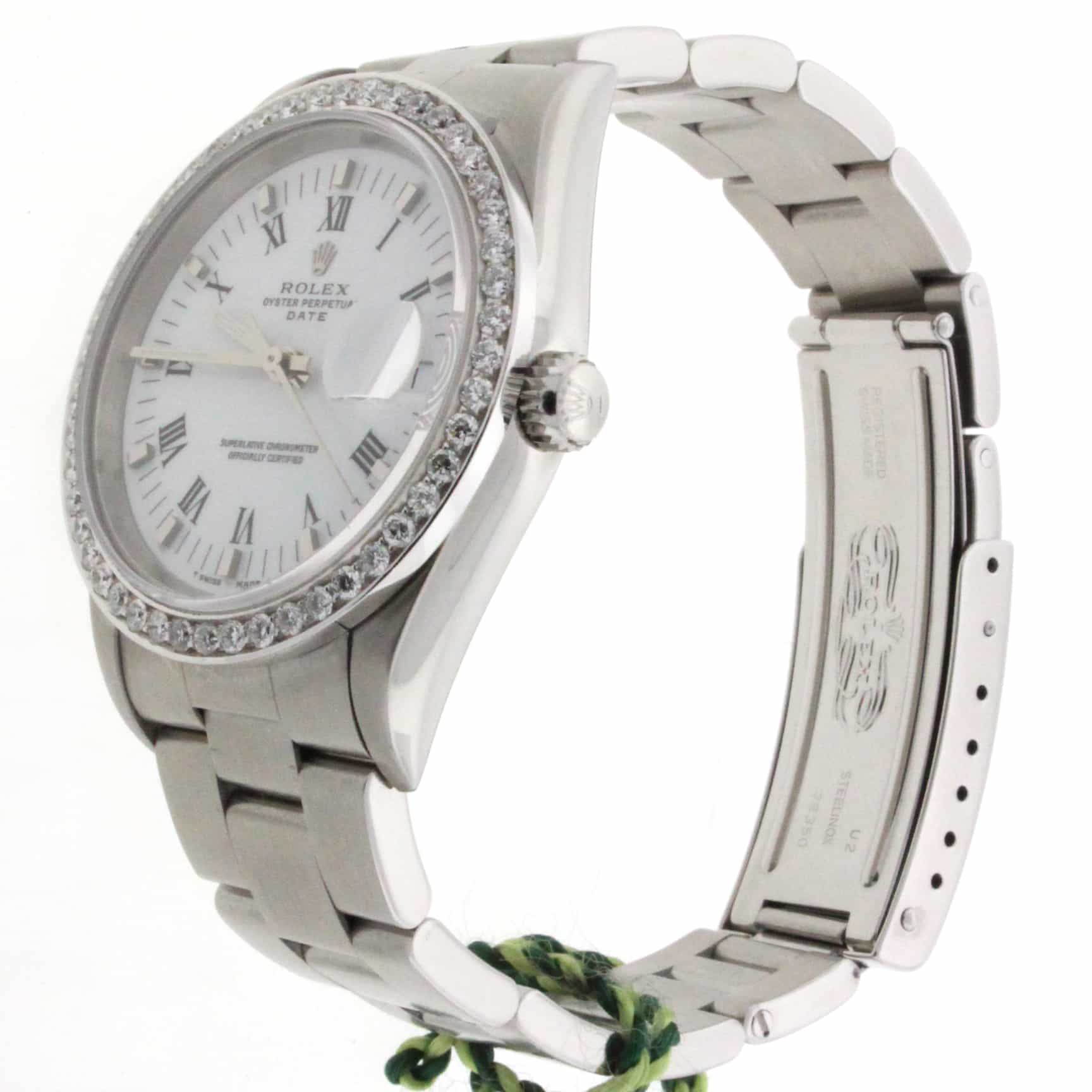 Rolex Oyster Perpetual Date 34MM Stainless Steel with Diamond Bezel Watch 15200 - Image 4