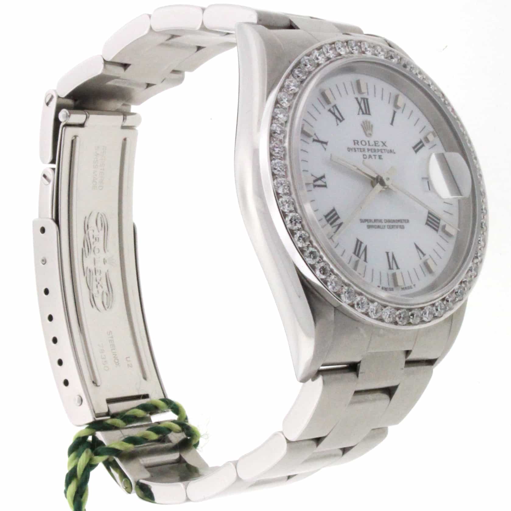 Rolex Oyster Perpetual Date 34MM Stainless Steel with Diamond Bezel Watch 15200 - Image 5