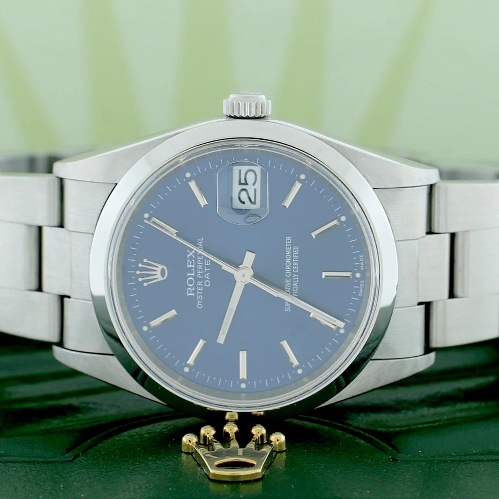Rolex Oyster Perpetual Date 34mm Blue Stick Dial Automatic Stainless Steel Oyster Watch 15200 - Image 2