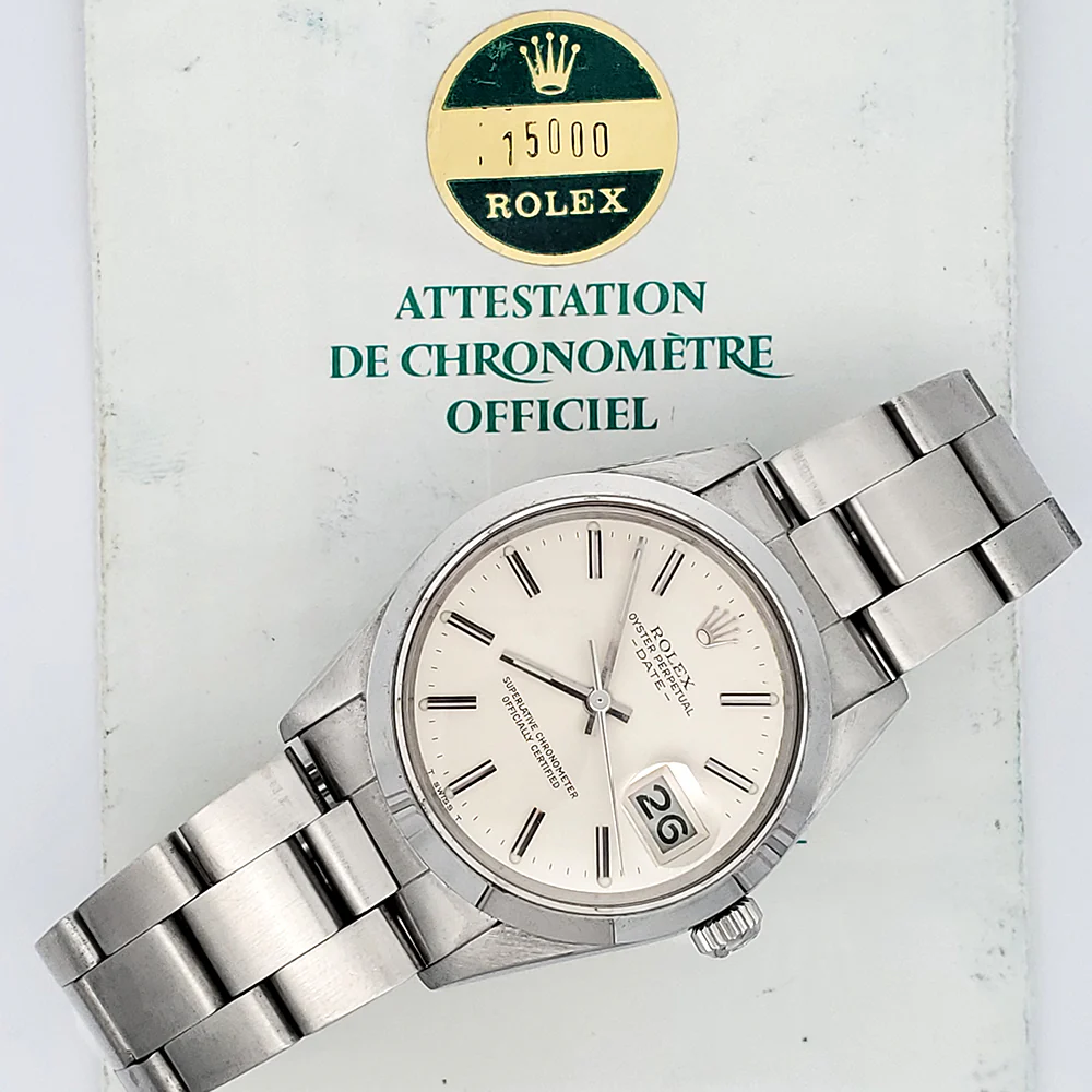 Rolex Oyster Perpetual Date 34mm Silver Index Dial Oyster 15000 Watch - Image 2