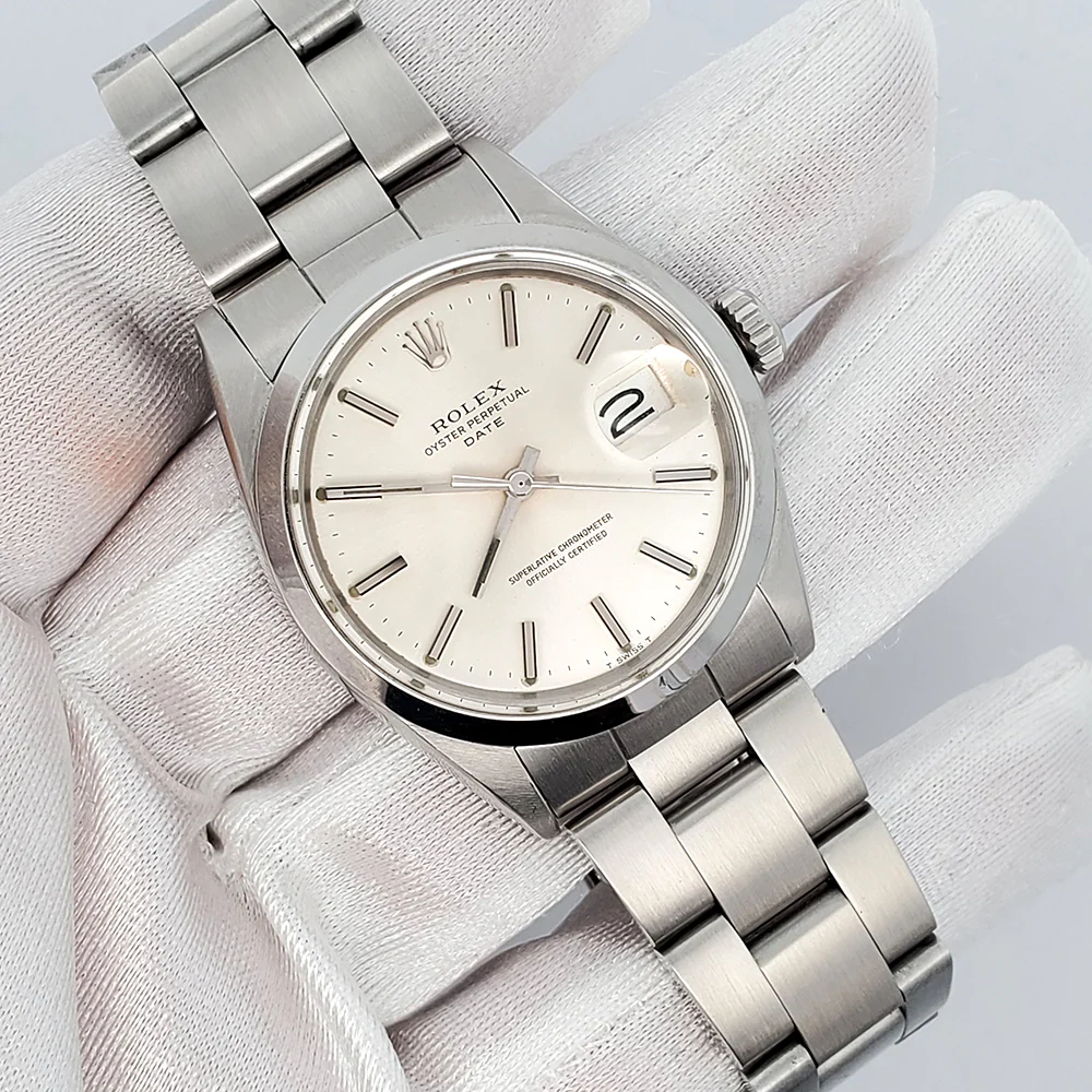 Rolex Oyster Perpetual Date 34mm Silver Index Dial Oyster Watch 1500 - Image 2